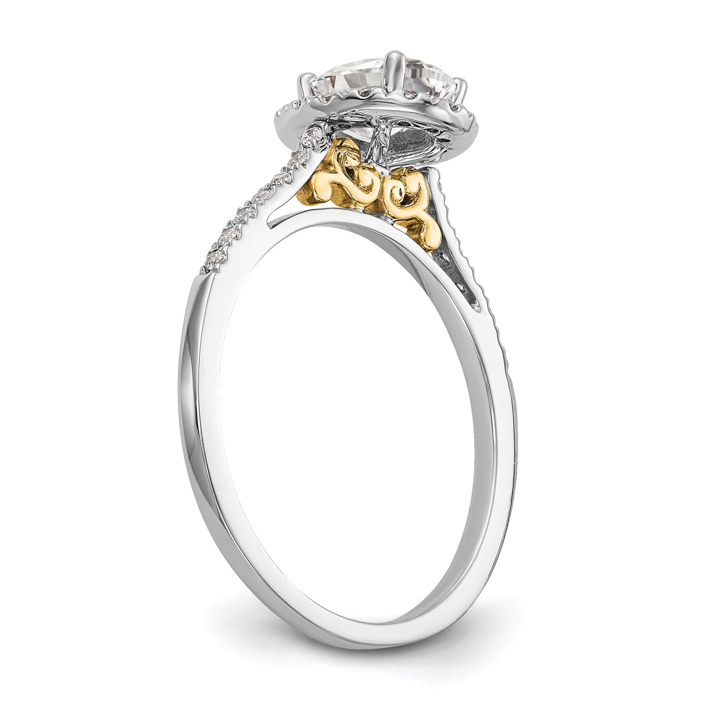 14k Two-tone Halo (Holds 1 carat (7x5mm) Oval Center) 1/4 carat Diamond Semi-mount Engagement Ring