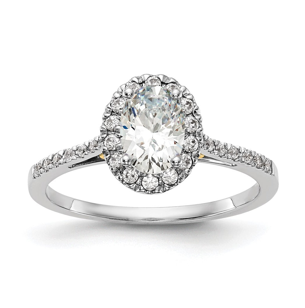 14k Two-tone Halo (Holds 1 carat (7x5mm) Oval Center) 1/4 carat Diamond Semi-mount Engagement Ring