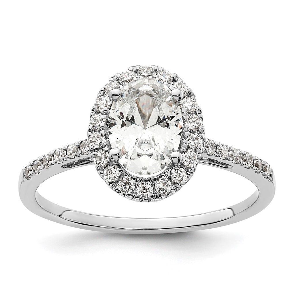 14k White Gold Halo (Holds 1.25 carat (7.5x5.5mm) Oval Center) 1/3 carat Diamond Semi-mount Engagement Ring
