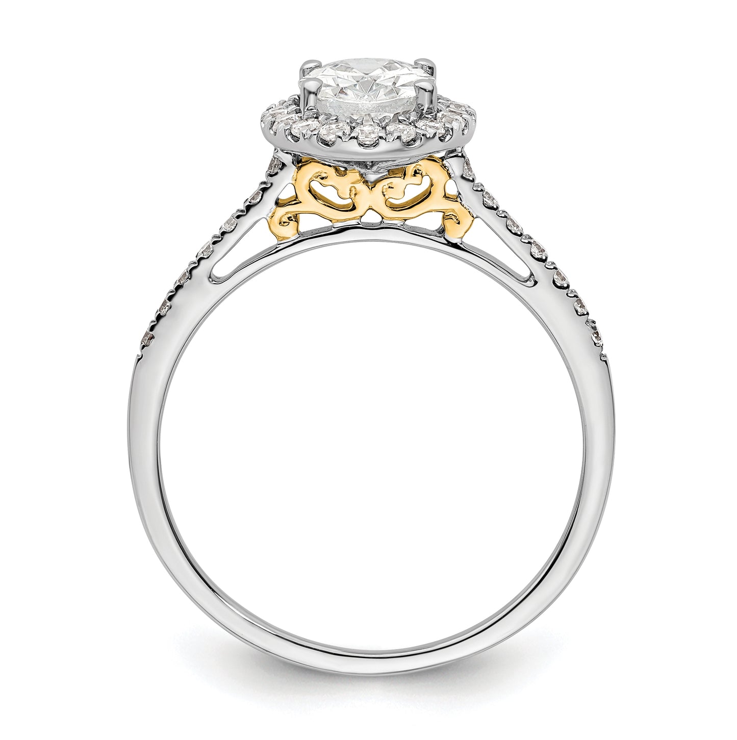14k Two-tone Halo (Holds 1.25 carat (7.5x5.5mm) Oval Center) 1/3 carat Diamond Semi-mount Engagement Ring