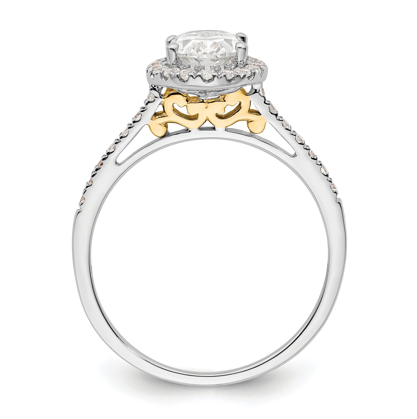 14k Two-tone Halo (Holds 1.5 carat (8x6mm) Oval Center) 1/3 carat Diamond Semi-mount Engagement Ring