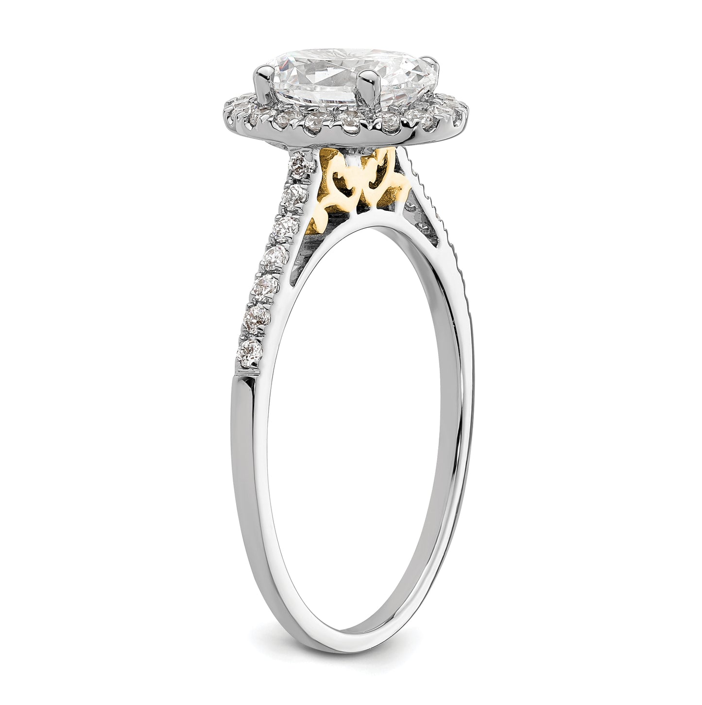 14k Two-tone Halo (Holds 1.5 carat (8x6mm) Oval Center) 1/3 carat Diamond Semi-mount Engagement Ring