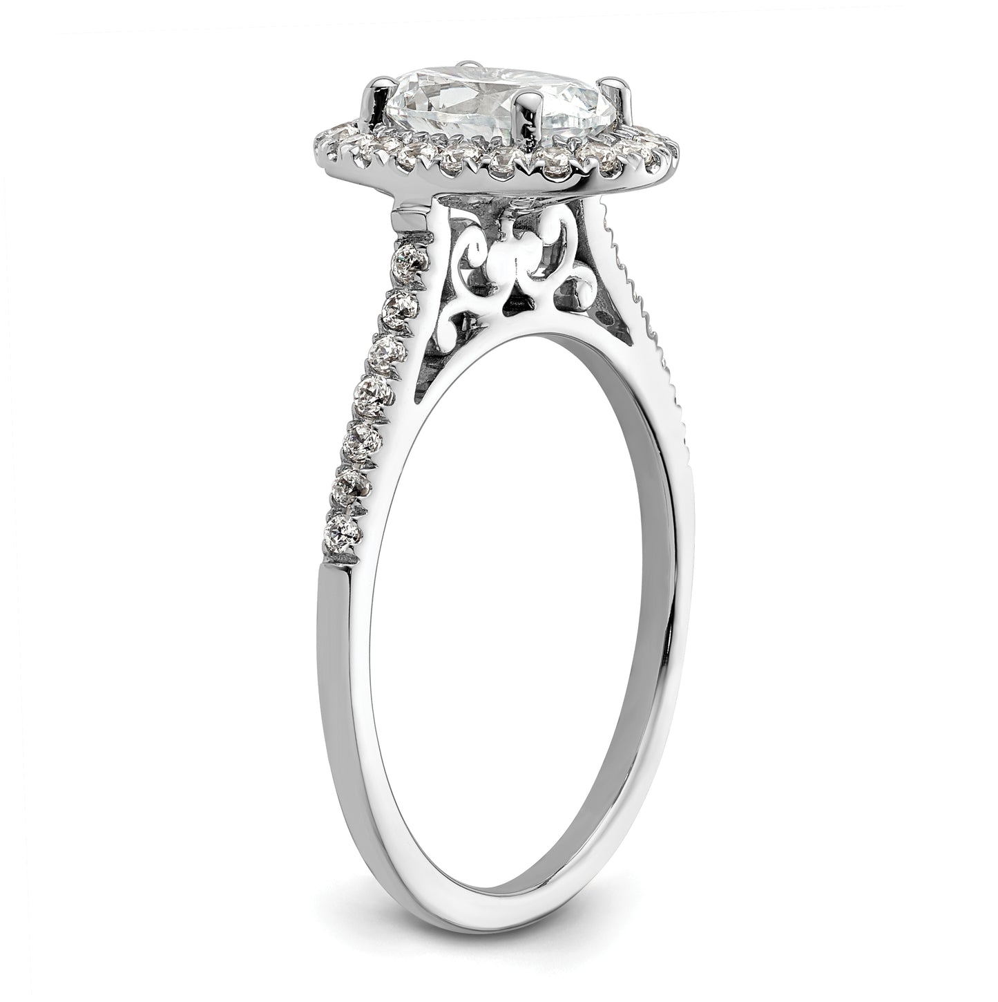 14k White Gold Halo (Holds 2 carat (8.5x6.5mm) Oval Center) 1/3 carat Diamond Semi-mount Engagement Ring