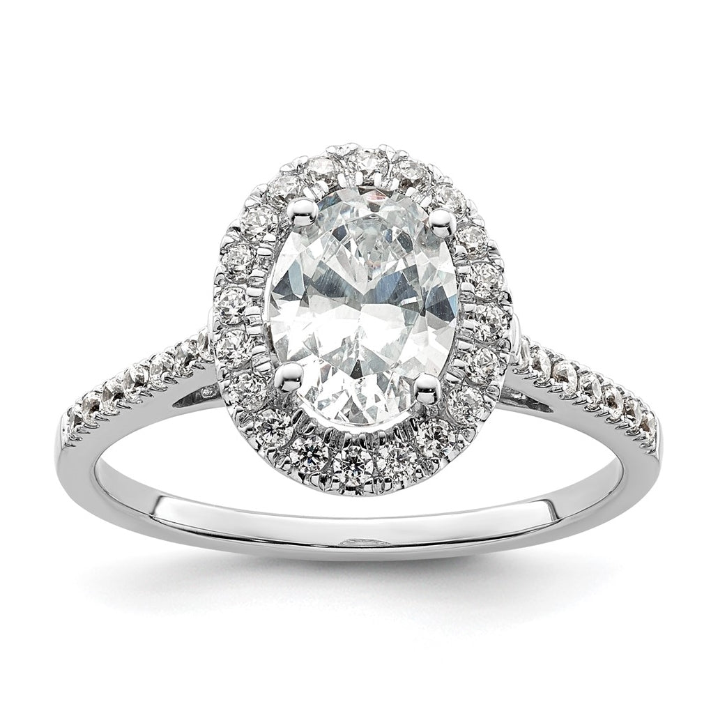 14k White Gold Halo (Holds 2 carat (8.5x6.5mm) Oval Center) 1/3 carat Diamond Semi-mount Engagement Ring