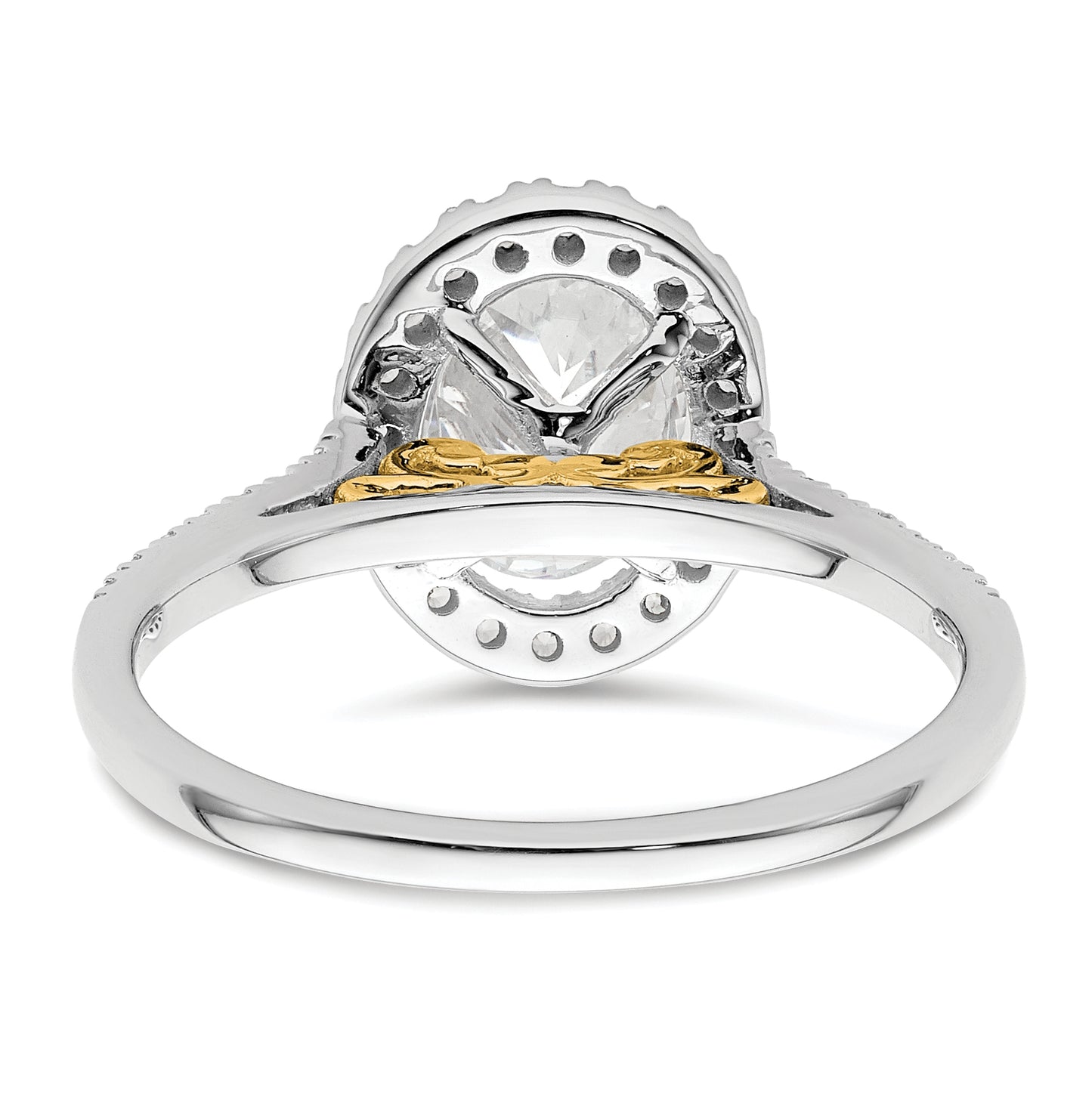 14k Two-tone Halo (Holds 2 carat (8.5x6.5mm) Oval Center) 1/3 carat Diamond Semi-mount Engagement Ring