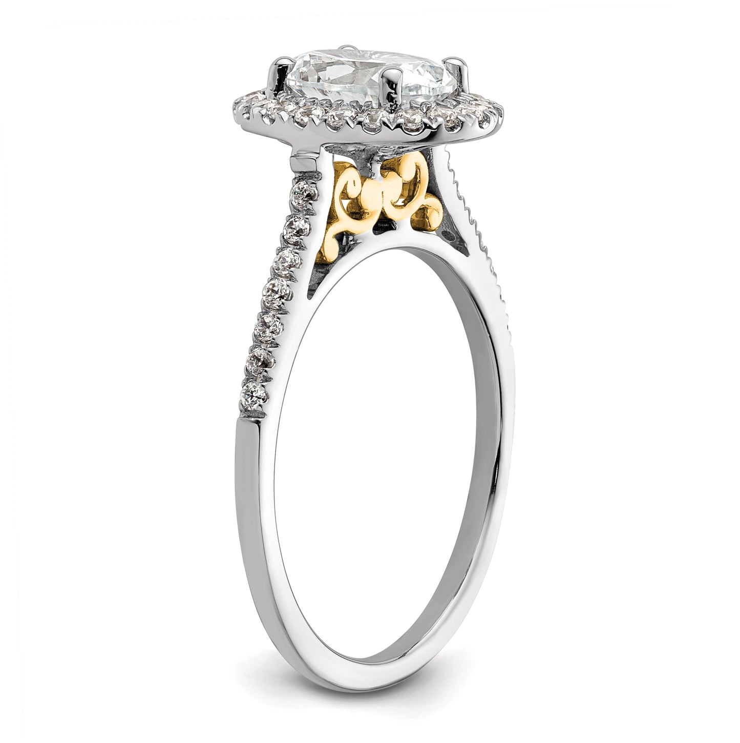 14k Two-tone Halo (Holds 2 carat (8.5x6.5mm) Oval Center) 1/3 carat Diamond Semi-mount Engagement Ring
