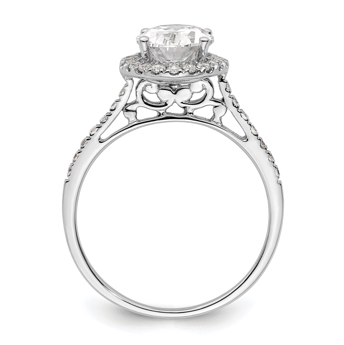 14k White Gold Halo (Holds 2.5 carat (9x7mm) Oval Center) 1/3 carat Diamond Semi-mount Engagement Ring
