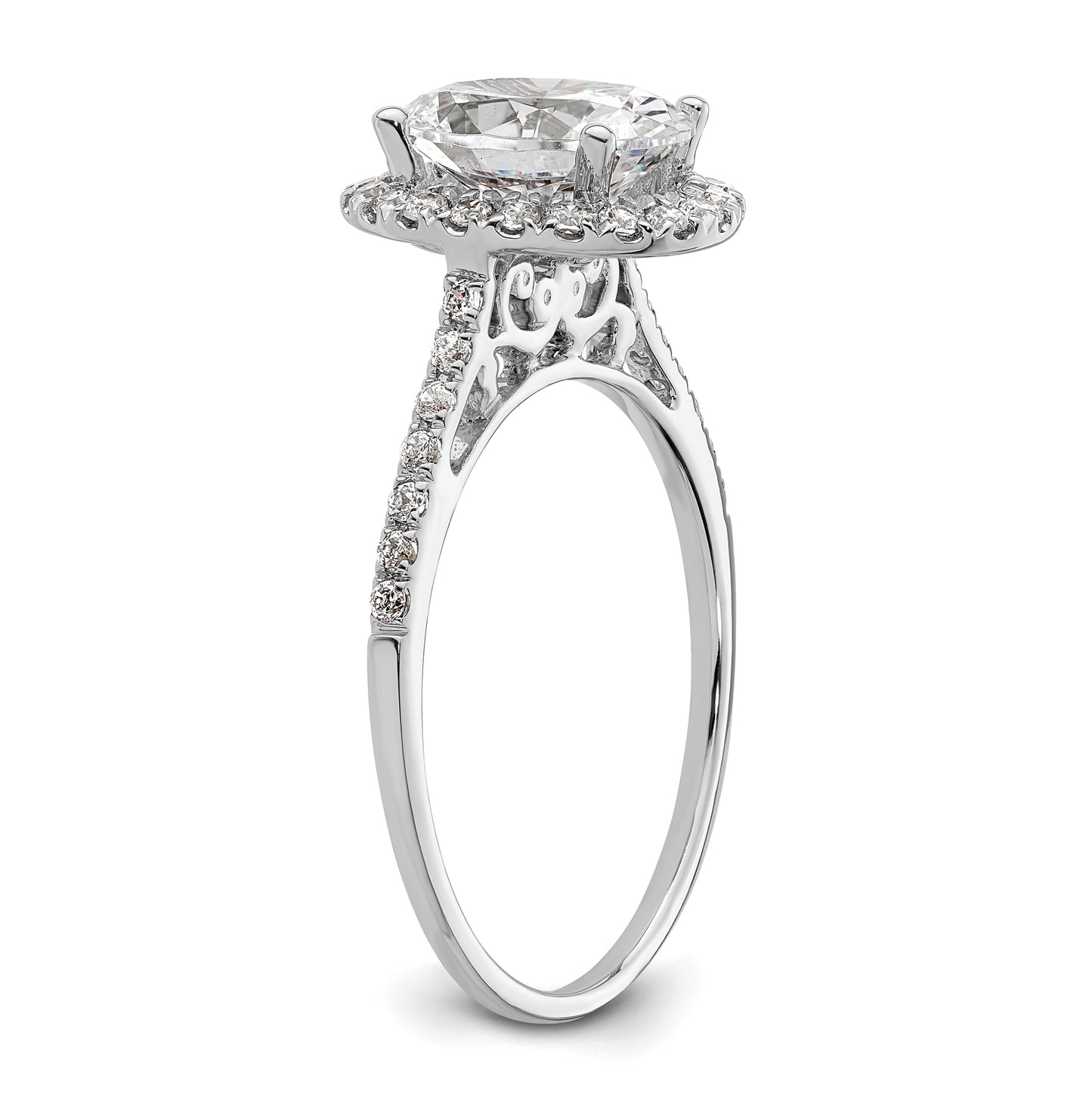 14k White Gold Halo (Holds 2.5 carat (9x7mm) Oval Center) 1/3 carat Diamond Semi-mount Engagement Ring