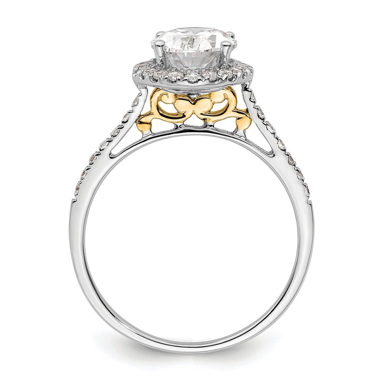 14k Two-tone Halo (Holds 2.5 carat (9x7mm) Oval Center) 1/3 carat Diamond Semi-mount Engagement Ring