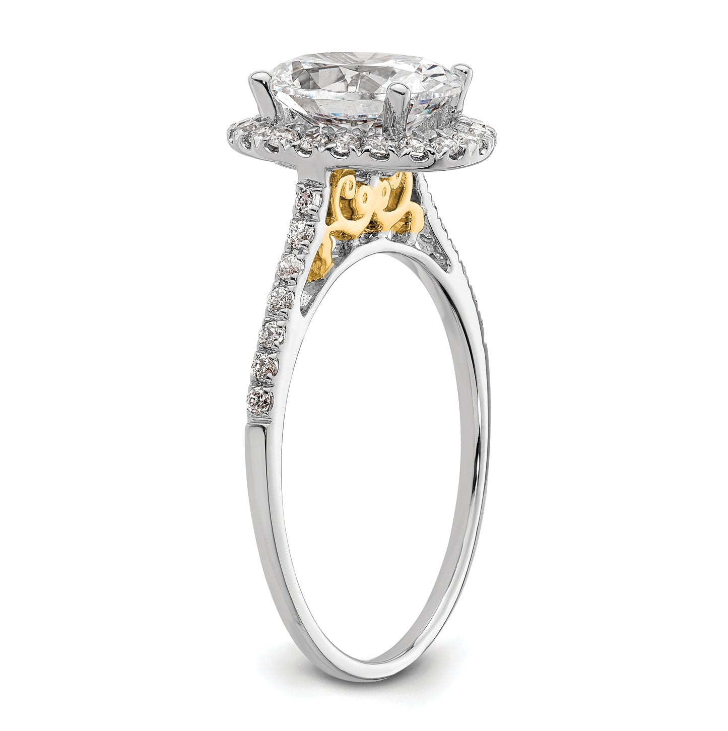 14k Two-tone Halo (Holds 2.5 carat (9x7mm) Oval Center) 1/3 carat Diamond Semi-mount Engagement Ring