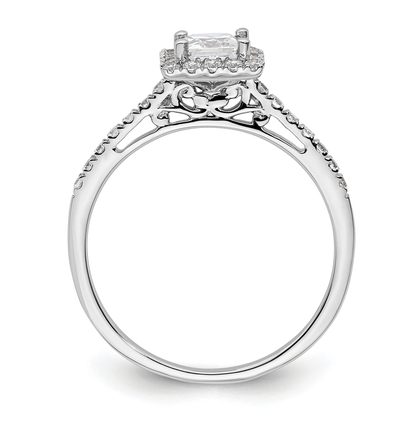 14k White Gold Halo (Holds 1/2 carat (4.5mm) Princess Center) 1/3 carat Diamond Semi-mount Engagement Ring