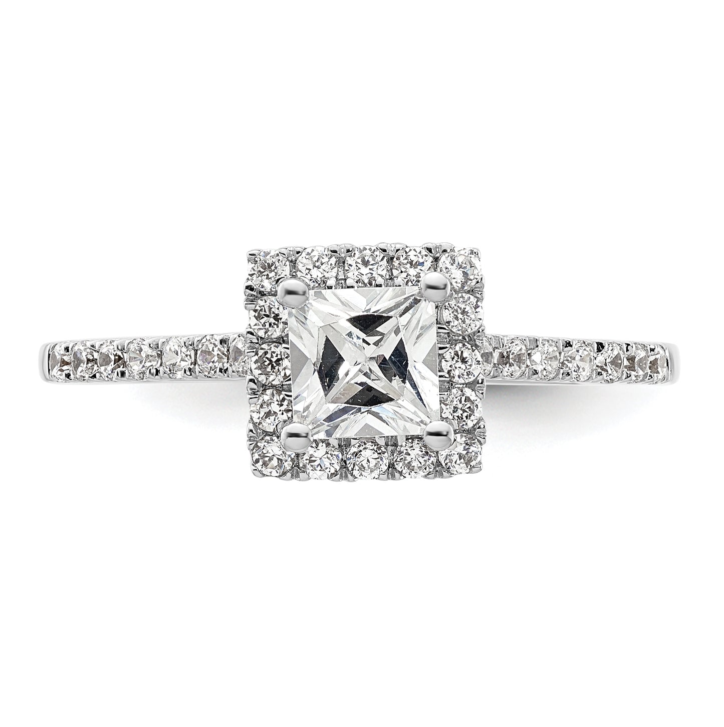 14k White Gold Halo (Holds 1/2 carat (4.5mm) Princess Center) 1/3 carat Diamond Semi-mount Engagement Ring