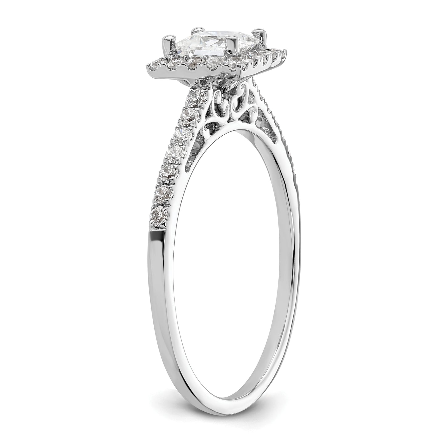 14k White Gold Halo (Holds 1/2 carat (4.5mm) Princess Center) 1/3 carat Diamond Semi-mount Engagement Ring
