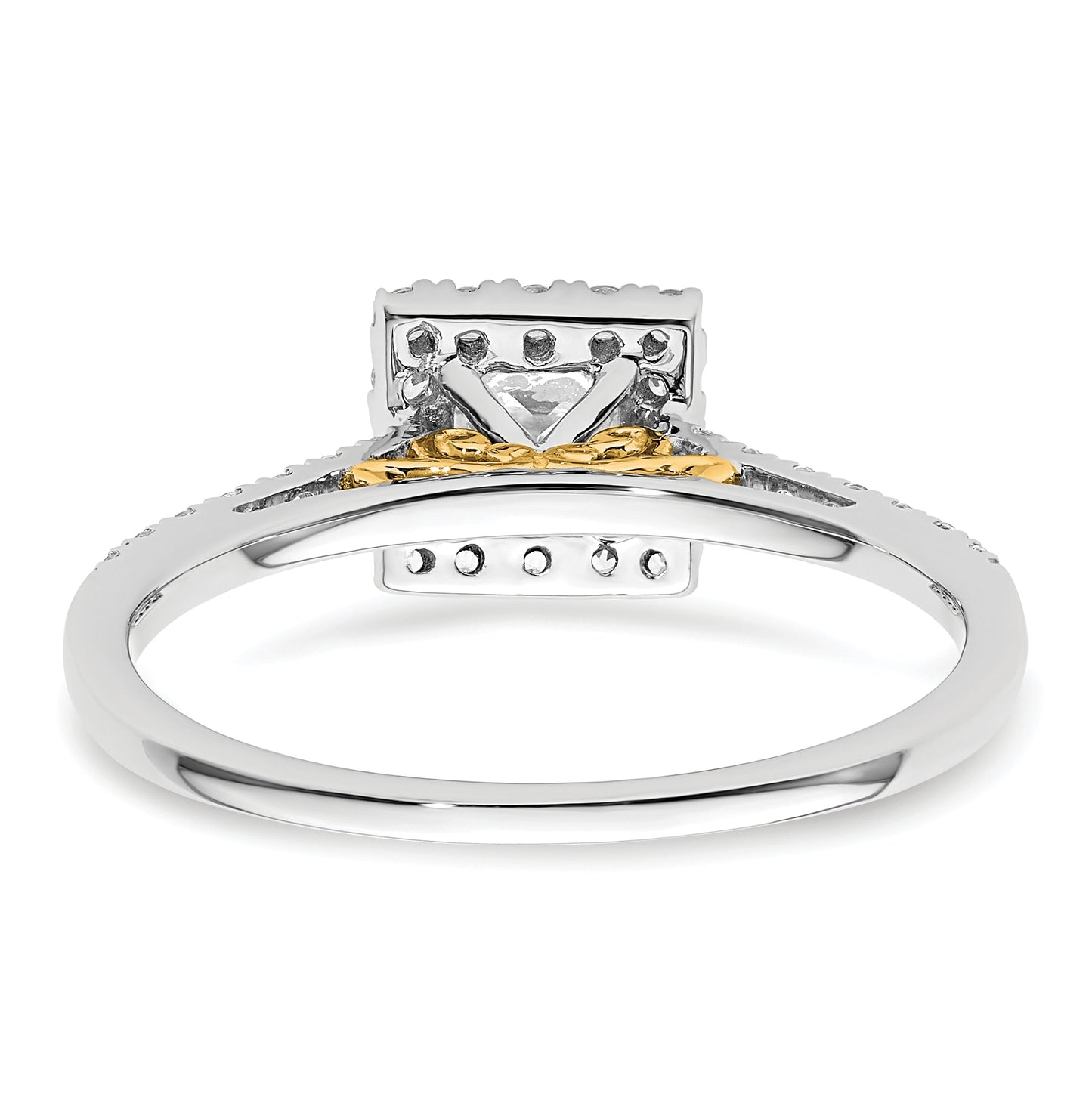 14k Two-tone Halo (Holds 1/2 carat (4.5mm) Princess Center) 1/3 carat Diamond Semi-mount Engagement Ring