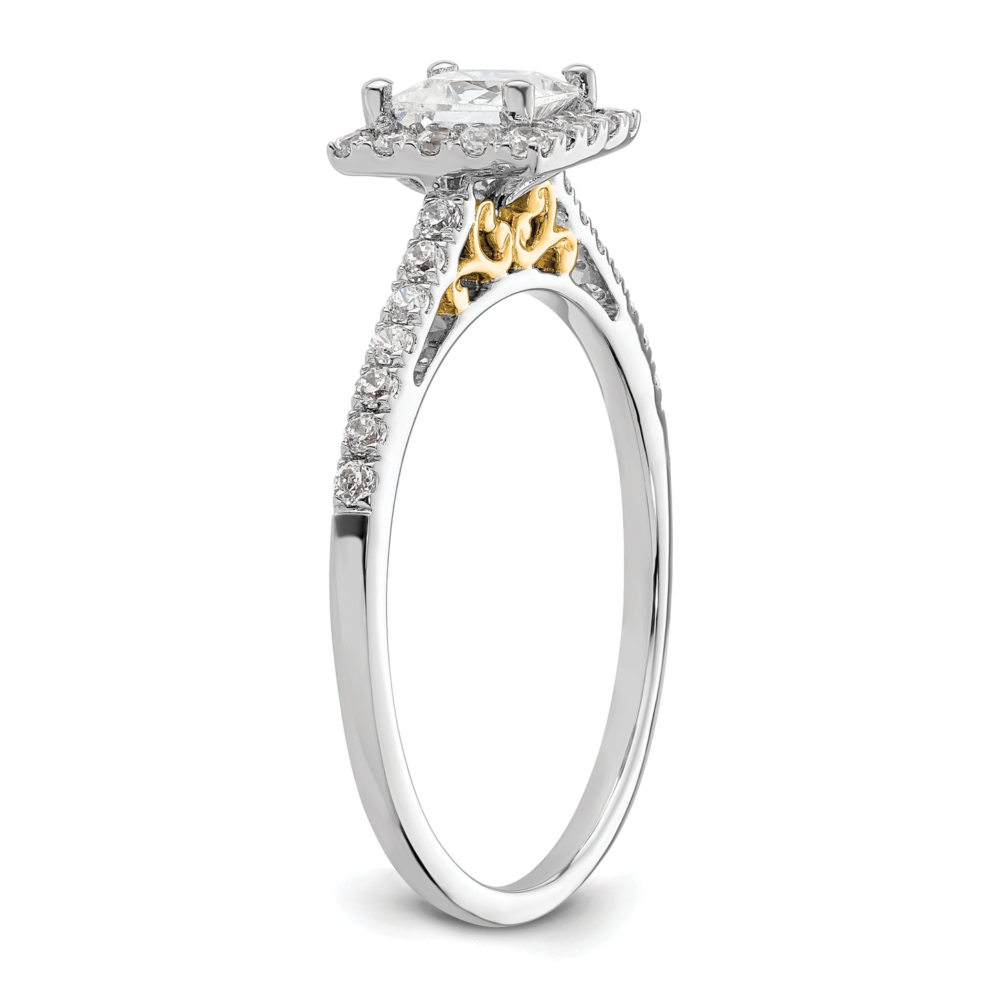14k Two-tone Halo (Holds 1/2 carat (4.5mm) Princess Center) 1/3 carat Diamond Semi-mount Engagement Ring