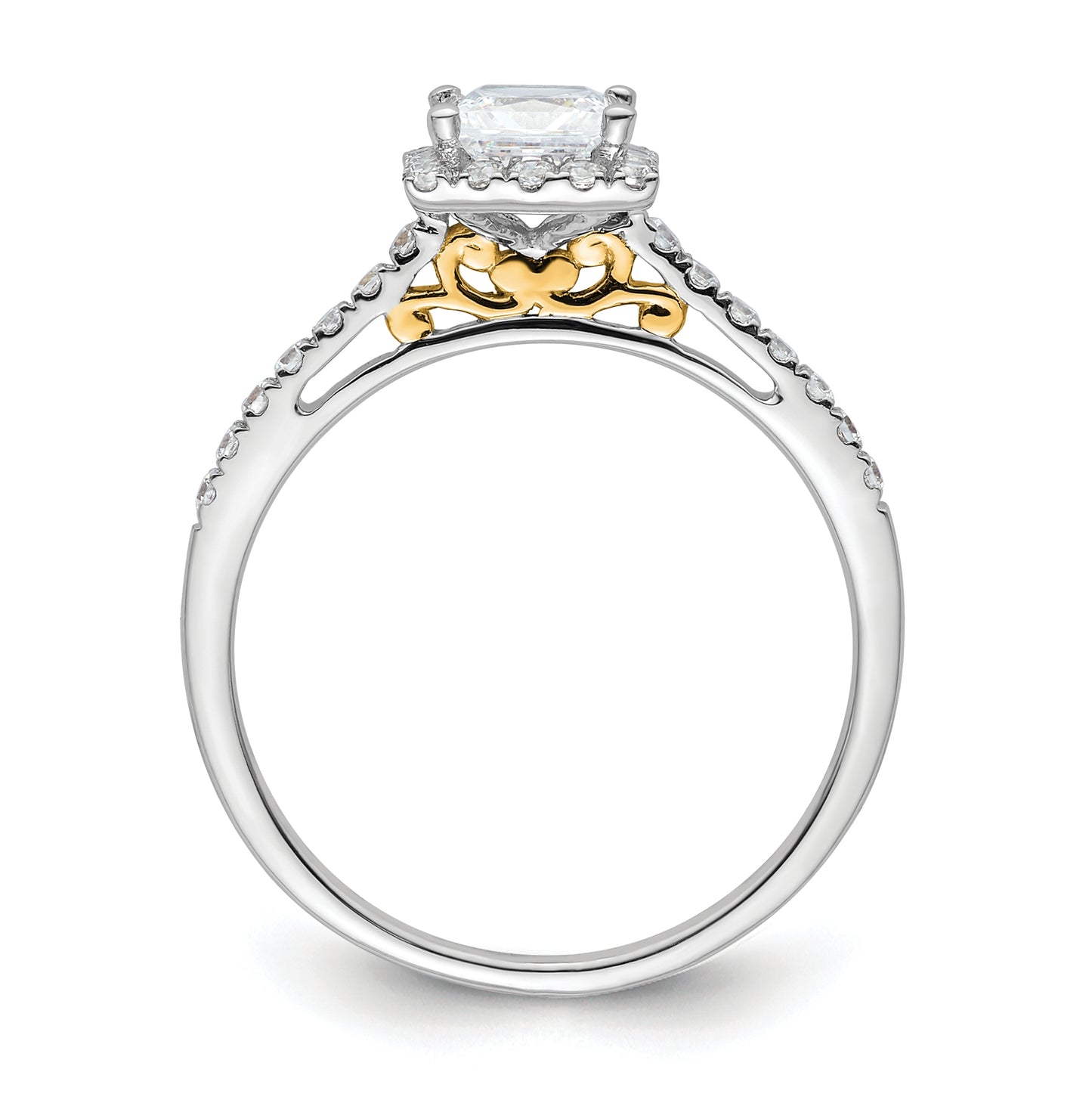14k Two-tone Halo (Holds 3/4 carat (5.00mm) Princess Center) 1/3 carat Diamond Semi-mount Engagement Ring