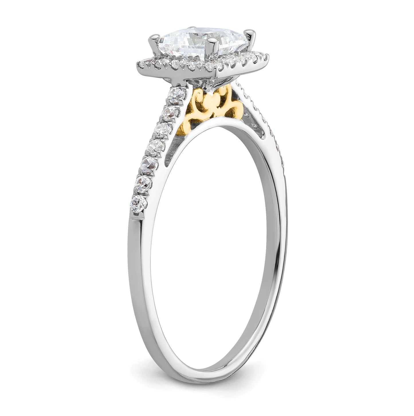 14k Two-tone Halo (Holds 3/4 carat (5.00mm) Princess Center) 1/3 carat Diamond Semi-mount Engagement Ring