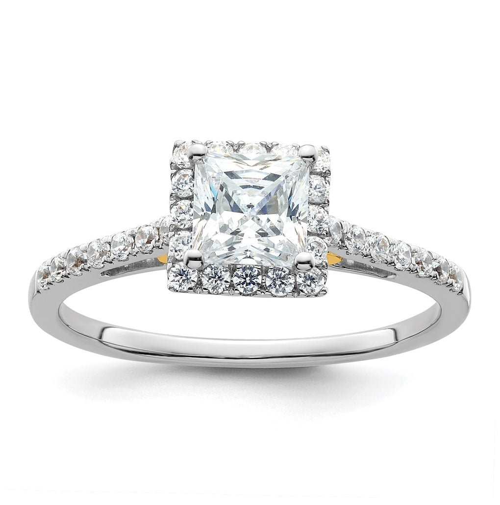 14k Two-tone Halo (Holds 3/4 carat (5.00mm) Princess Center) 1/3 carat Diamond Semi-mount Engagement Ring