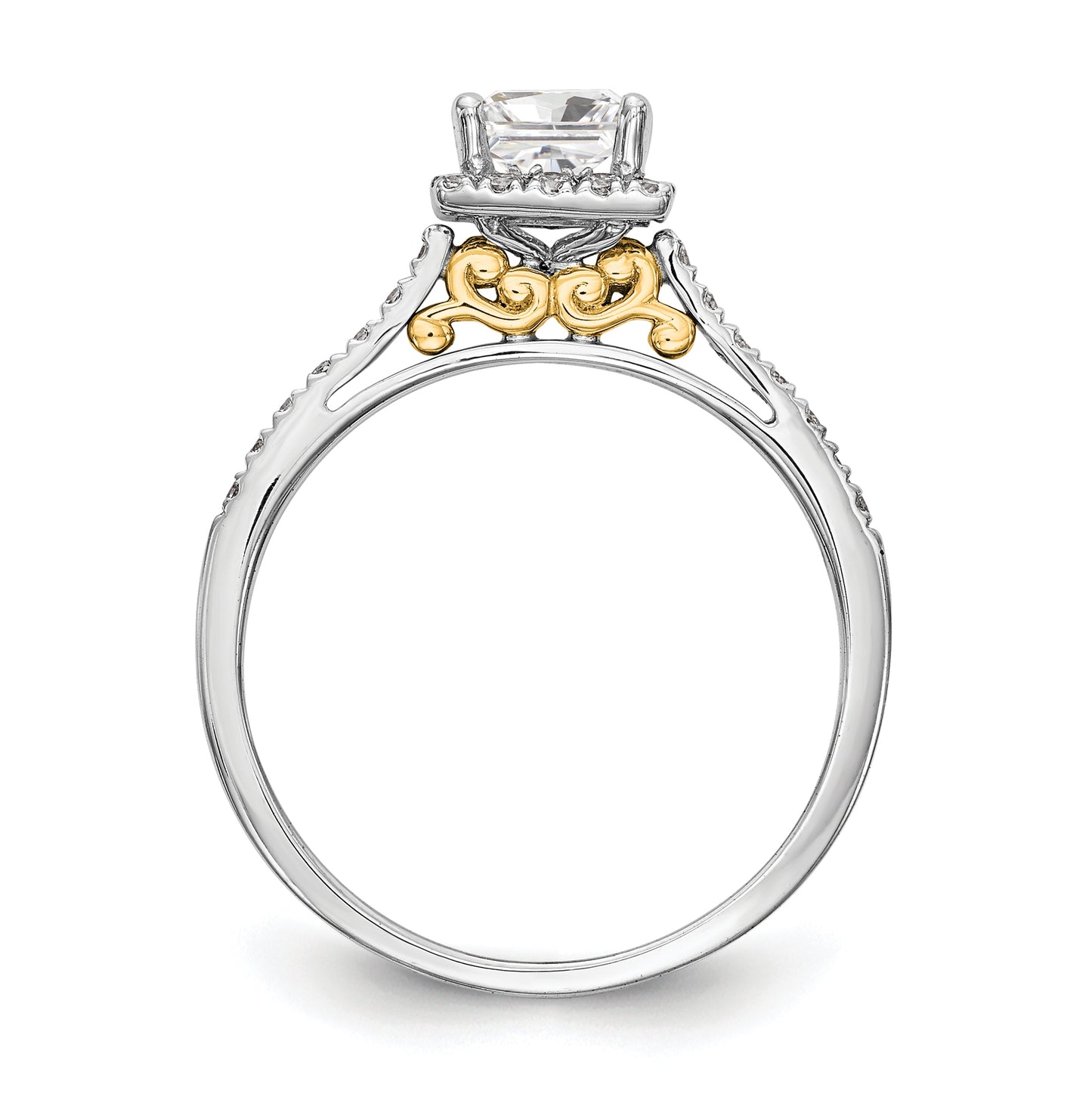 14k Two-tone Halo (Holds 1 carat (5.7mm) Princess Center) 1/3 carat Diamond Semi-mount Engagement Ring