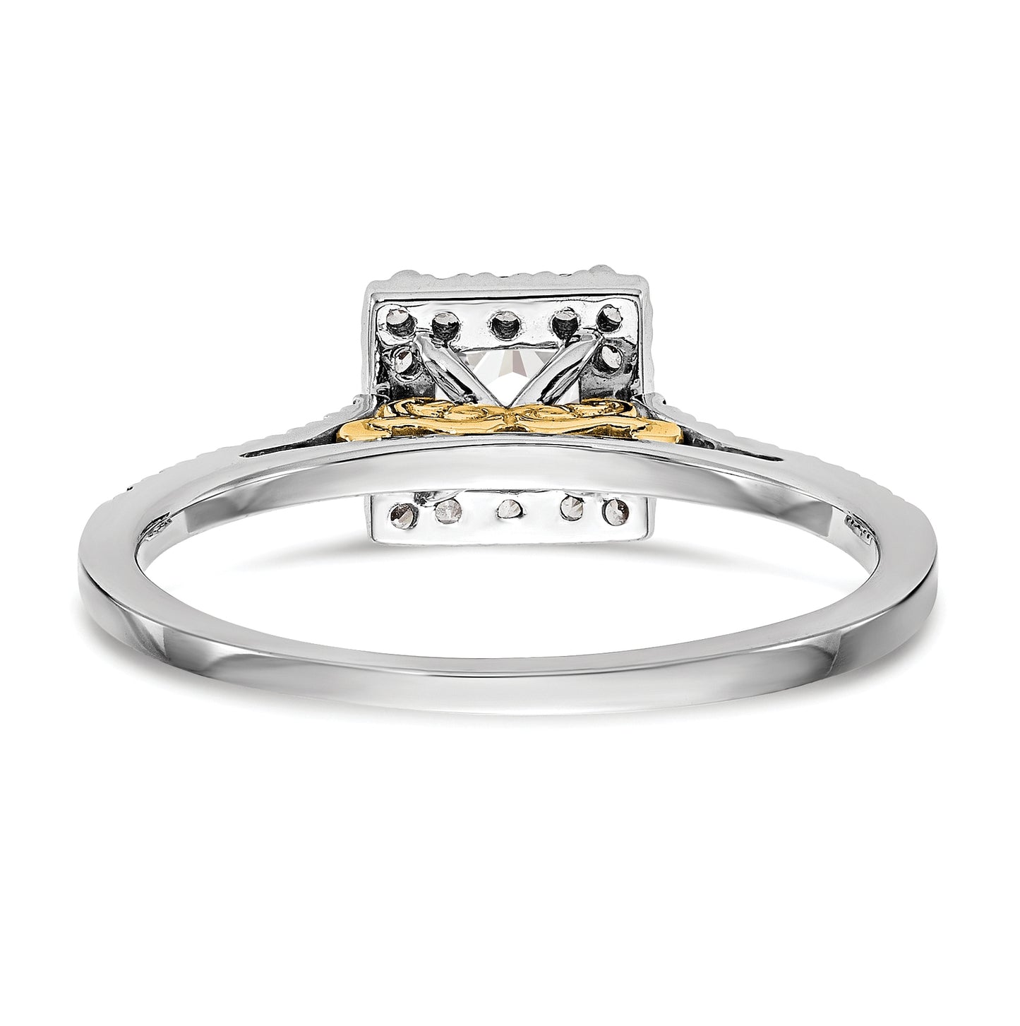 14k Two-tone Halo (Holds 1 carat (5.7mm) Princess Center) 1/3 carat Diamond Semi-mount Engagement Ring