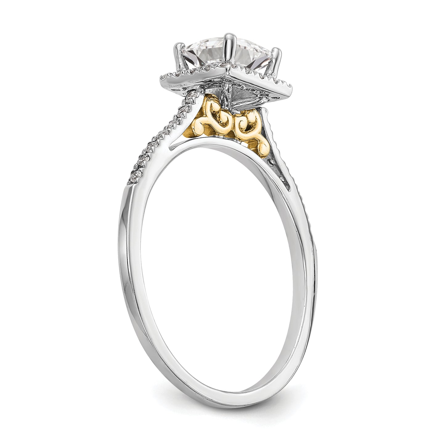 14k Two-tone Halo (Holds 1 carat (5.7mm) Princess Center) 1/3 carat Diamond Semi-mount Engagement Ring