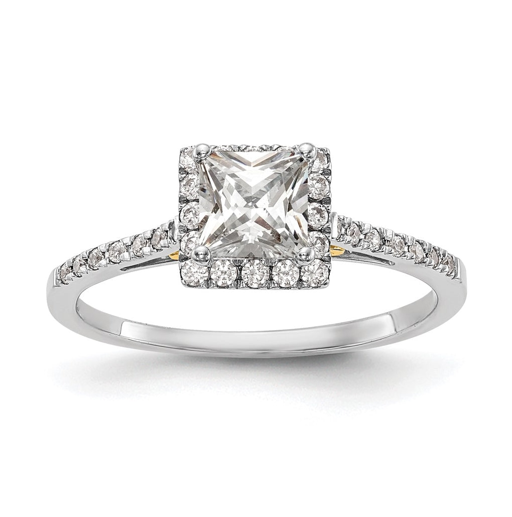 14k Two-tone Halo (Holds 1 carat (5.7mm) Princess Center) 1/3 carat Diamond Semi-mount Engagement Ring