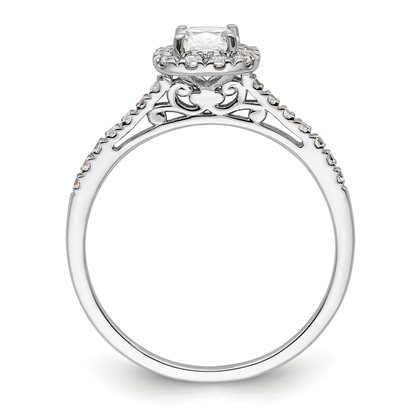 14k White Gold Halo (Holds 1/2 carat (4.5mm) Cushion Center) 1/4 carat Diamond Semi-mount Engagement Ring
