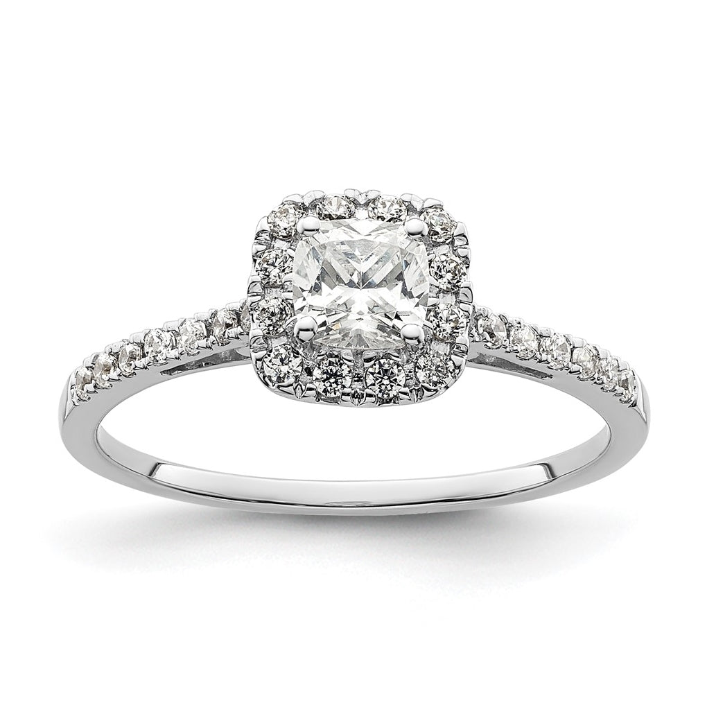 14k White Gold Halo (Holds 1/2 carat (4.5mm) Cushion Center) 1/4 carat Diamond Semi-mount Engagement Ring