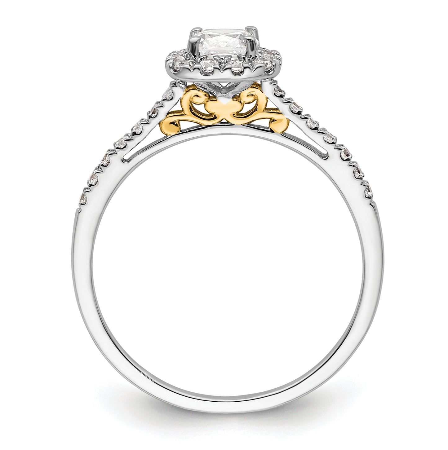 14k Two-tone Halo (Holds 1/2 carat (4.5mm) Cushion Center) 1/4 carat Diamond Semi-mount Engagement Ring