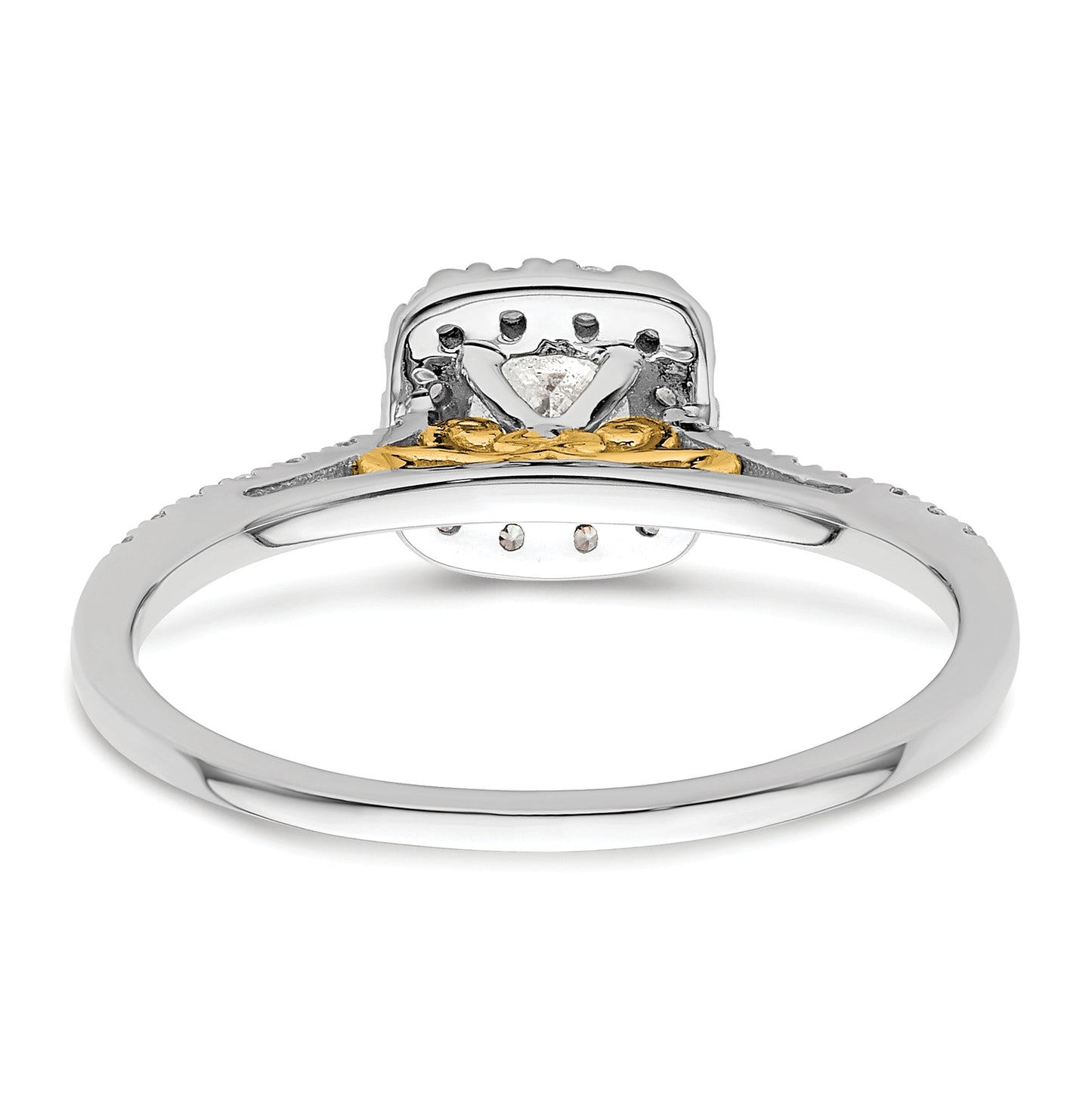14k Two-tone Halo (Holds 1/2 carat (4.5mm) Cushion Center) 1/4 carat Diamond Semi-mount Engagement Ring