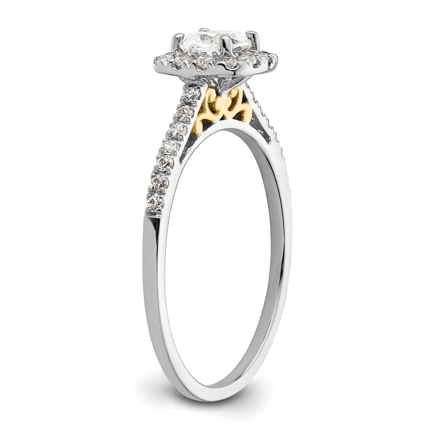14k Two-tone Halo (Holds 1/2 carat (4.5mm) Cushion Center) 1/4 carat Diamond Semi-mount Engagement Ring