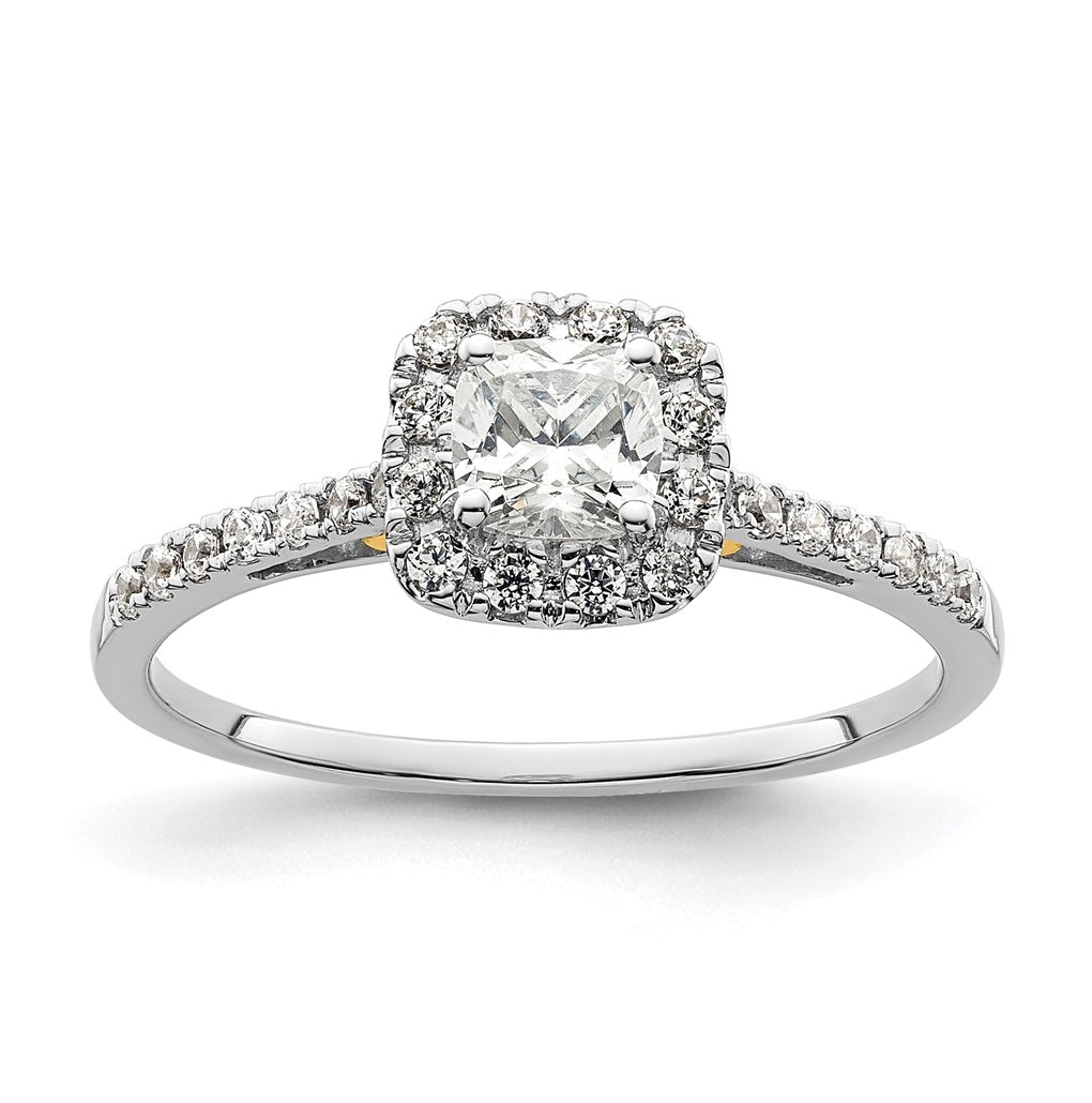 14k Two-tone Halo (Holds 1/2 carat (4.5mm) Cushion Center) 1/4 carat Diamond Semi-mount Engagement Ring