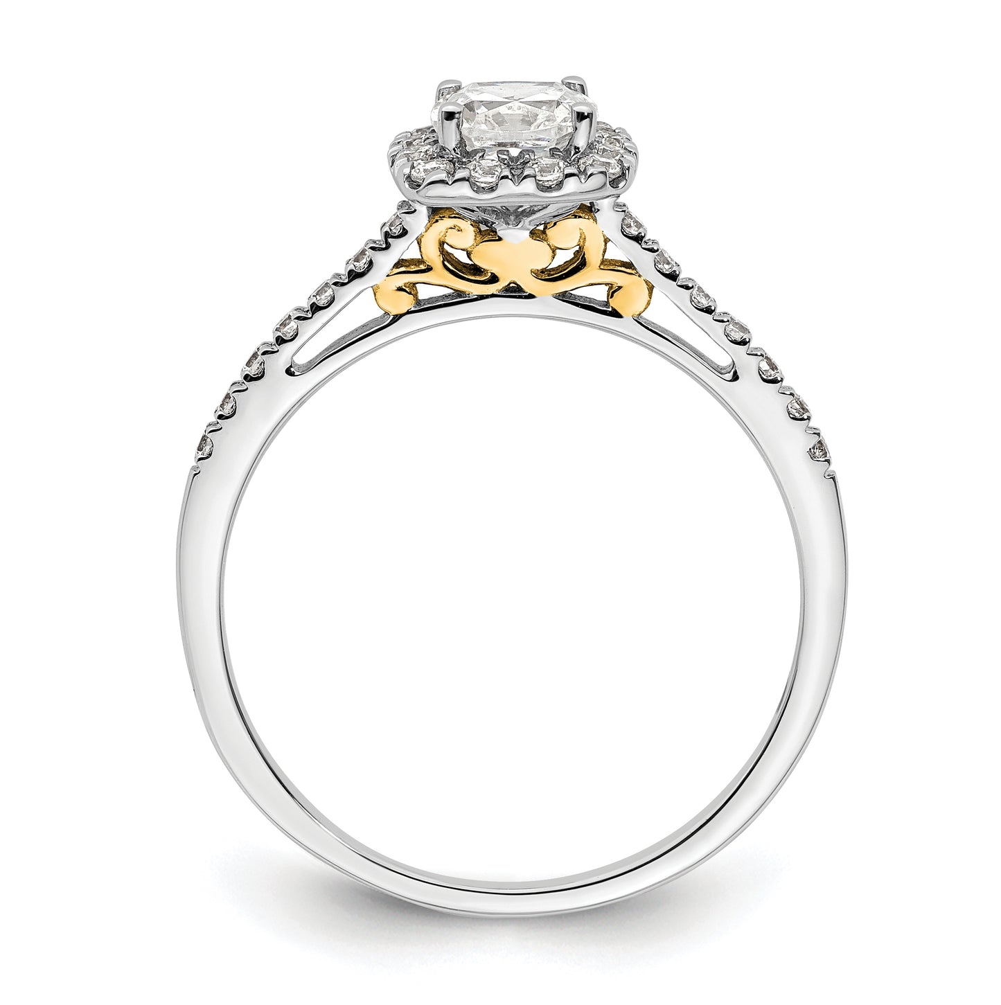 14k Two-tone Halo (Holds 3/4 carat (4.8mm) Cushion Center) 1/4 carat Diamond Semi-mount Engagement Ring