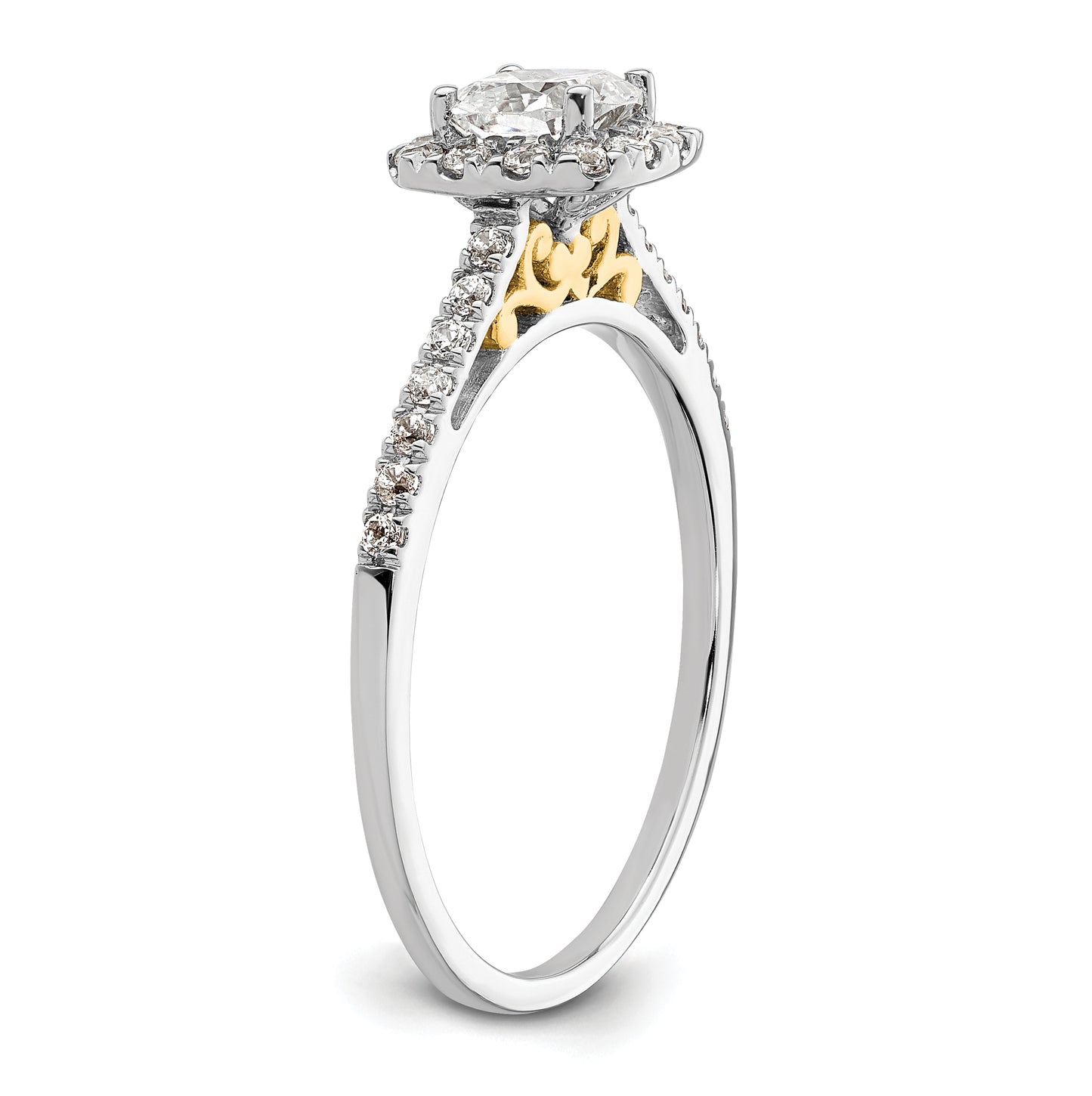 14k Two-tone Halo (Holds 3/4 carat (4.8mm) Cushion Center) 1/4 carat Diamond Semi-mount Engagement Ring