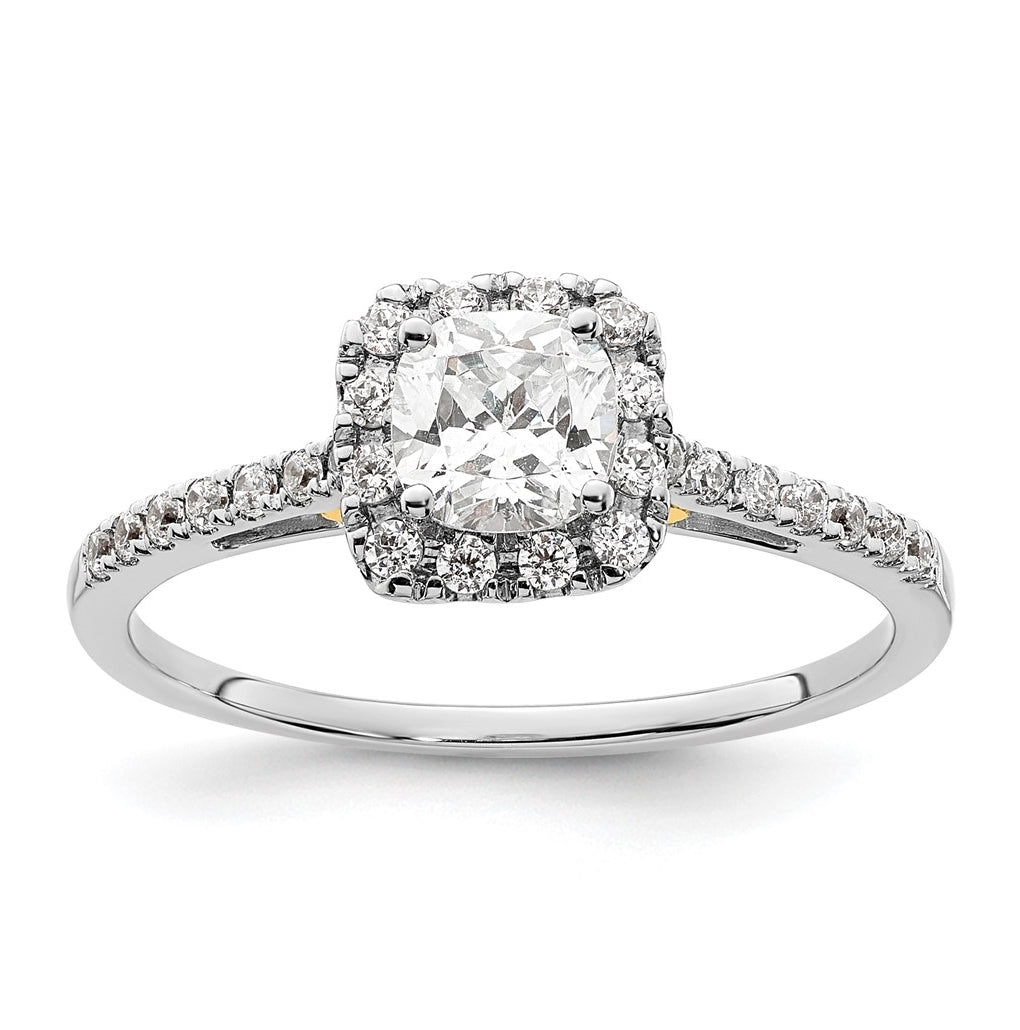 14k Two-tone Halo (Holds 3/4 carat (4.8mm) Cushion Center) 1/4 carat Diamond Semi-mount Engagement Ring