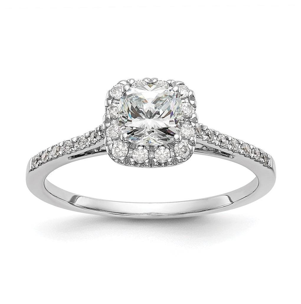 14k White Gold Halo (Holds 1 carat (5.3mm) Cushion Center) 1/4 carat Diamond Semi-mount Engagement Ring