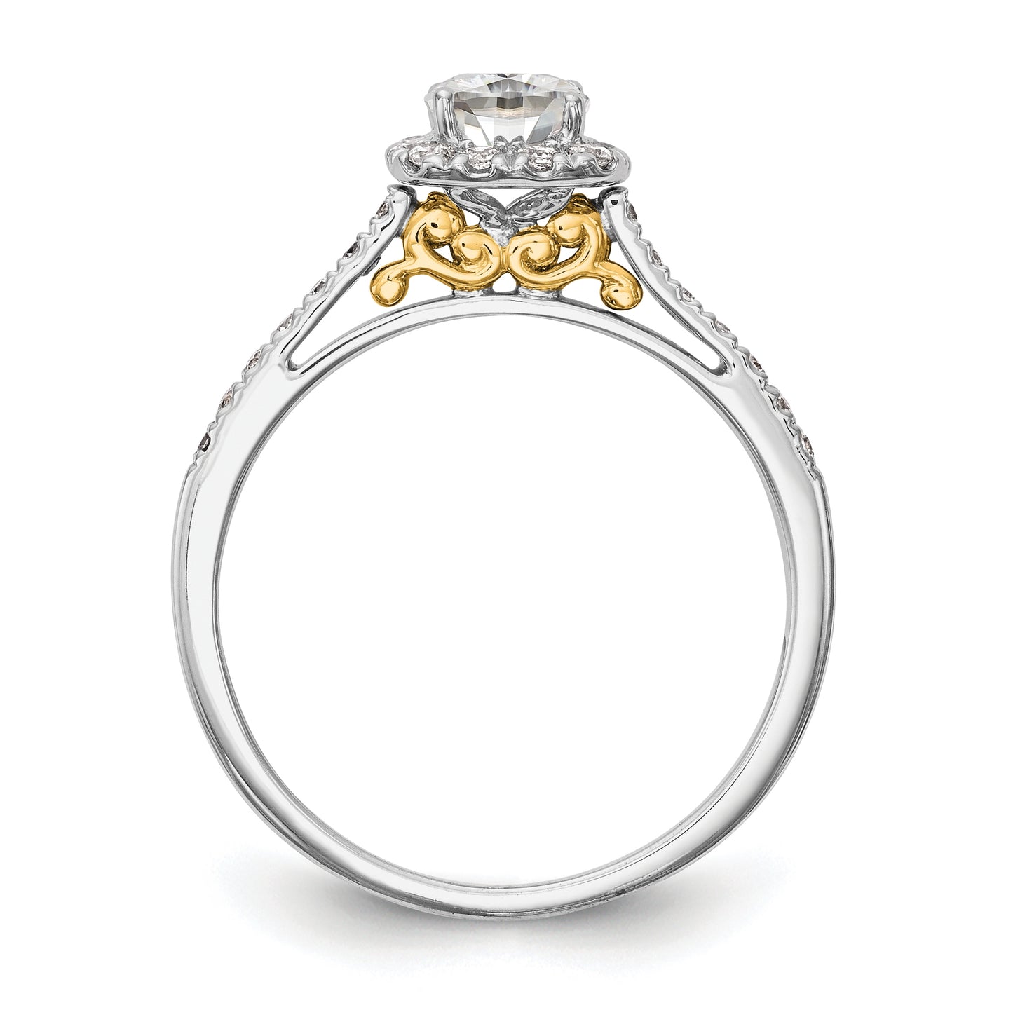 14k Two-tone Halo (Holds 1 carat (5.3mm) Cushion Center) 1/4 carat Diamond Semi-mount Engagement Ring