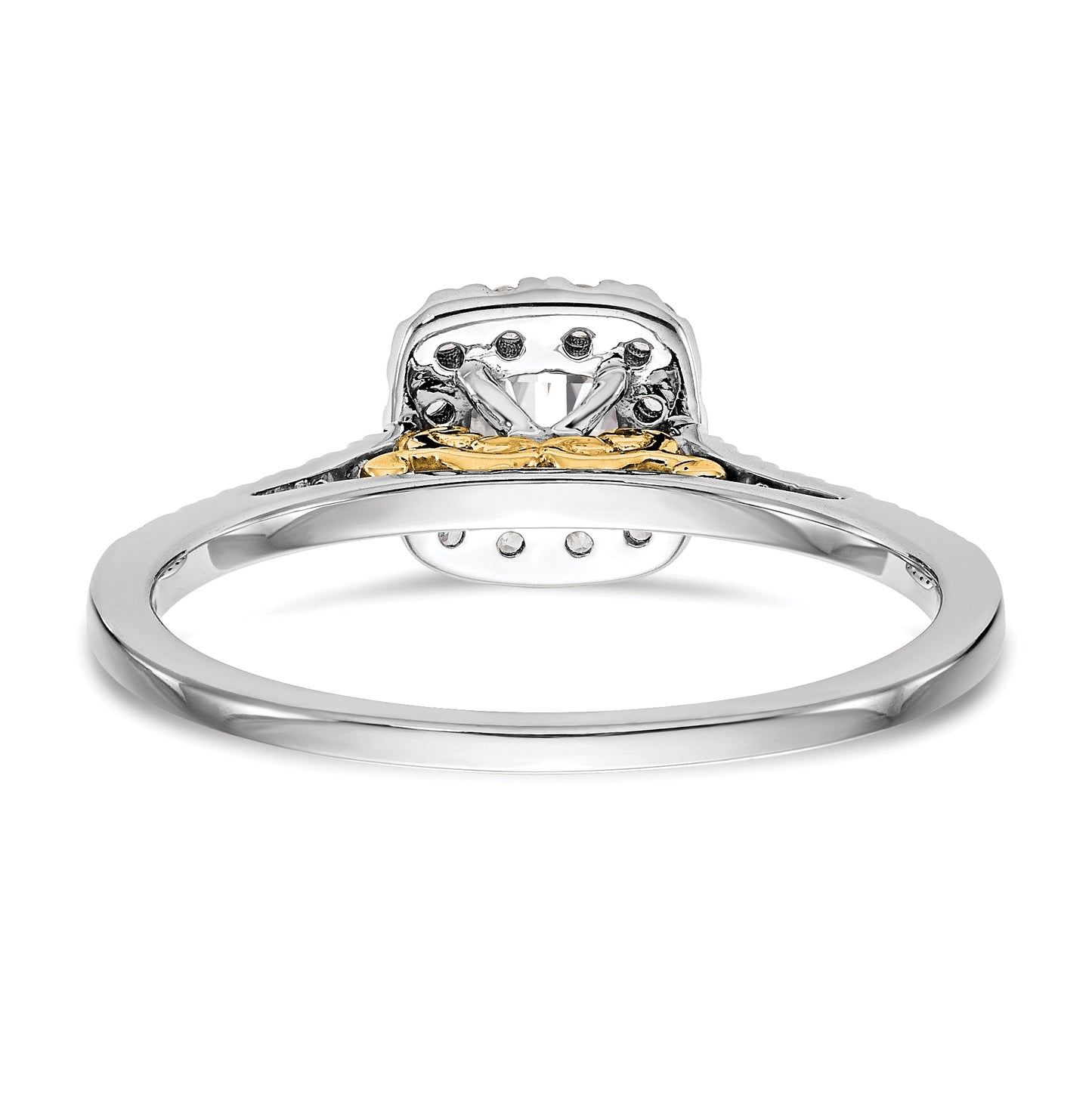 14k Two-tone Halo (Holds 1 carat (5.3mm) Cushion Center) 1/4 carat Diamond Semi-mount Engagement Ring