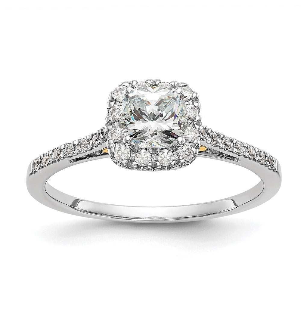 14k Two-tone Halo (Holds 1 carat (5.3mm) Cushion Center) 1/4 carat Diamond Semi-mount Engagement Ring