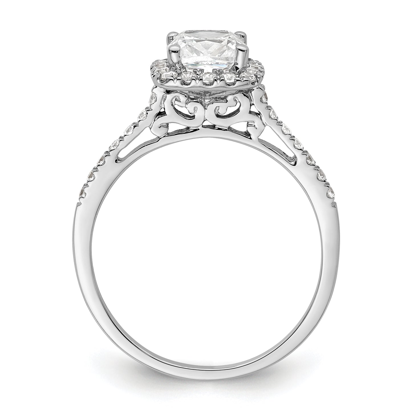 14k White Gold Halo (Holds 1.25 carat (6.00mm) Cushion Center) 1/4 carat Diamond Semi-mount Engagement Ring