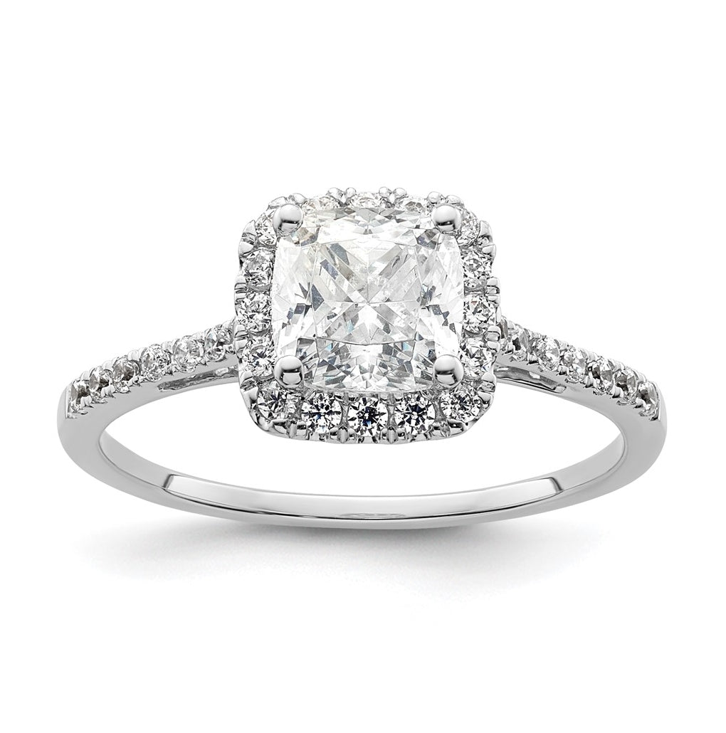 14k White Gold Halo (Holds 1.25 carat (6.00mm) Cushion Center) 1/4 carat Diamond Semi-mount Engagement Ring