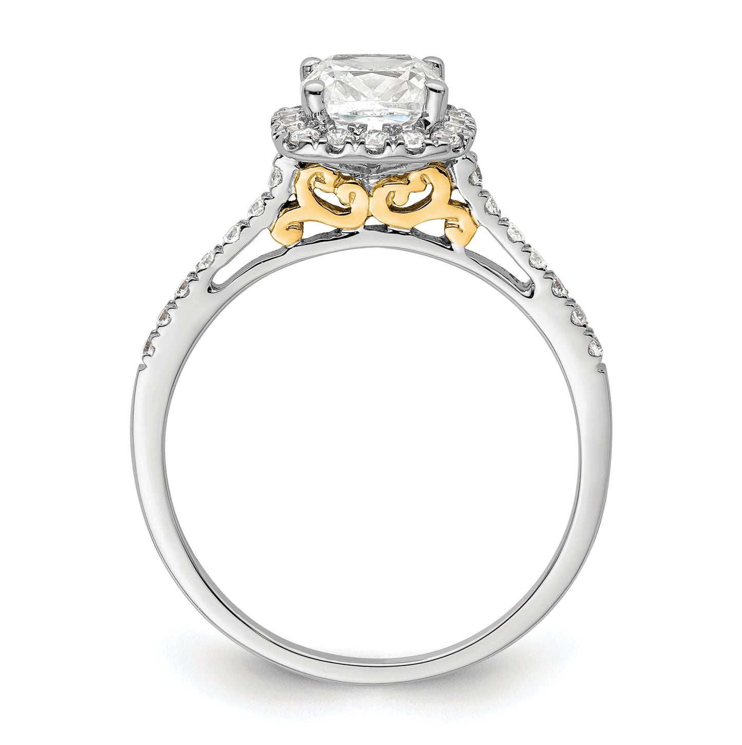 14k Two-tone Halo (Holds 1.25 carat (6.00mm) Cushion Center) 1/4 carat Diamond Semi-mount Engagement Ring