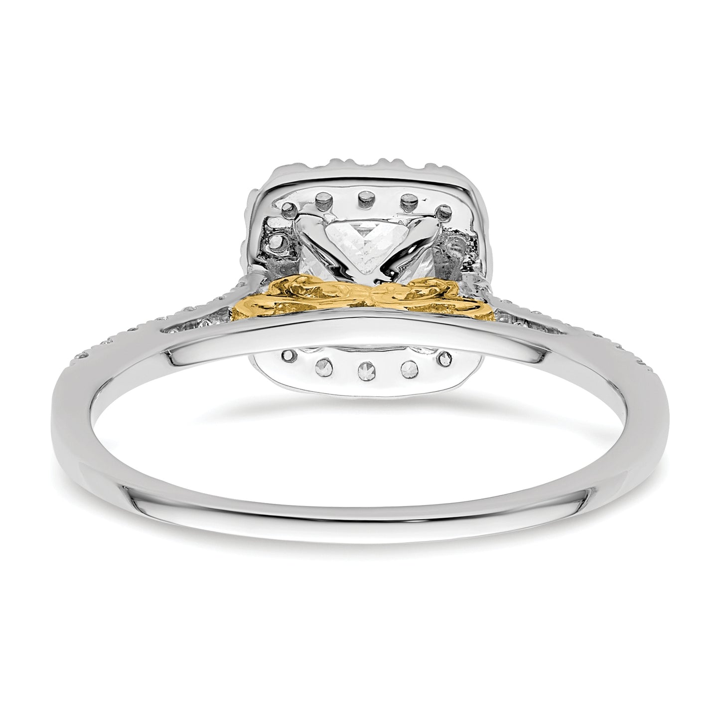 14k Two-tone Halo (Holds 1.25 carat (6.00mm) Cushion Center) 1/4 carat Diamond Semi-mount Engagement Ring