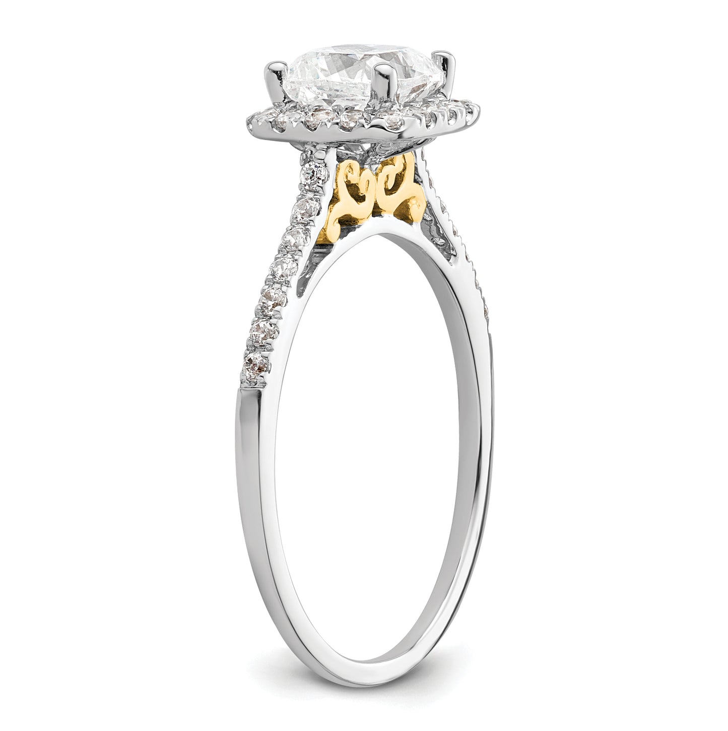 14k Two-tone Halo (Holds 1.25 carat (6.00mm) Cushion Center) 1/4 carat Diamond Semi-mount Engagement Ring
