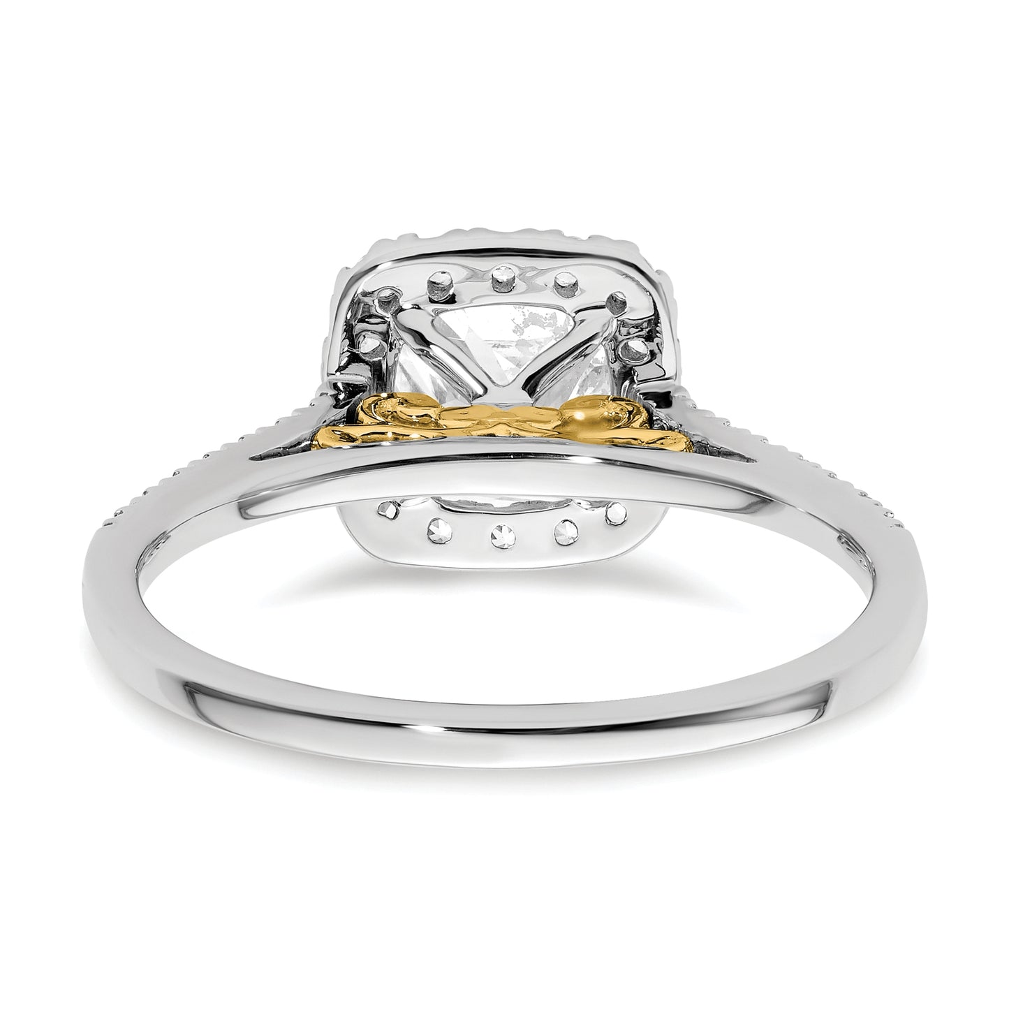 14k Two-tone Halo (Holds 1.5 carat (6.5mm) Cushion Center) 1/4 carat Diamond Semi-mount Engagement Ring