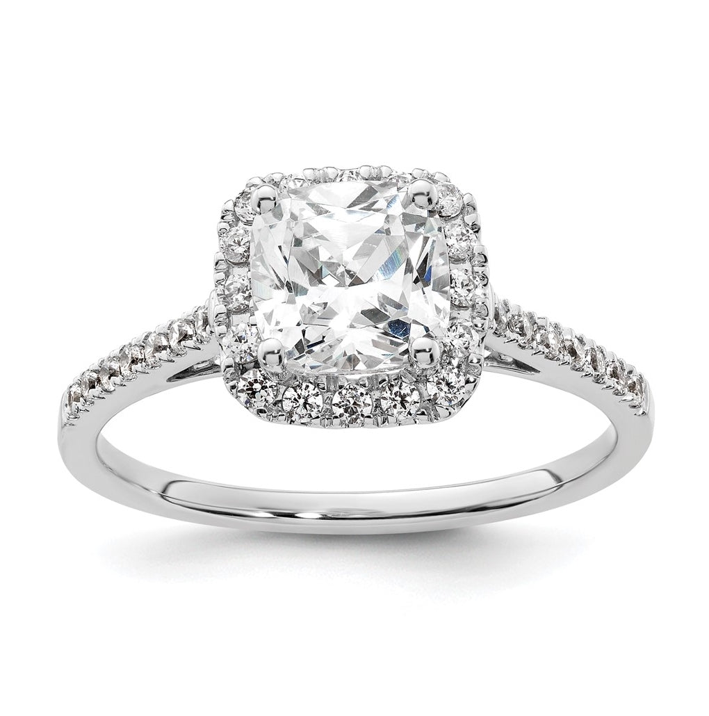 14k Two-tone Halo (Holds 1.5 carat (6.5mm) Cushion Center) 1/4 carat Diamond Semi-mount Engagement Ring