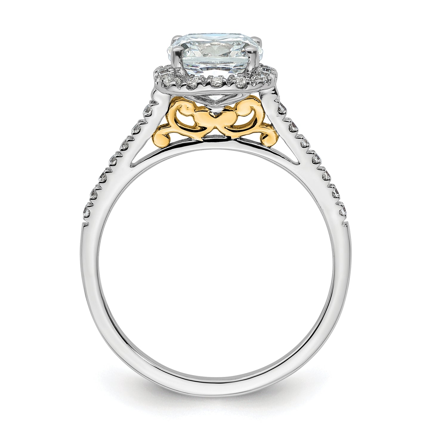 14k Two-tone Halo (Holds 1.75 carat (6.9mm) Cushion Center) 1/4 carat Diamond Semi-mount Engagement Ring