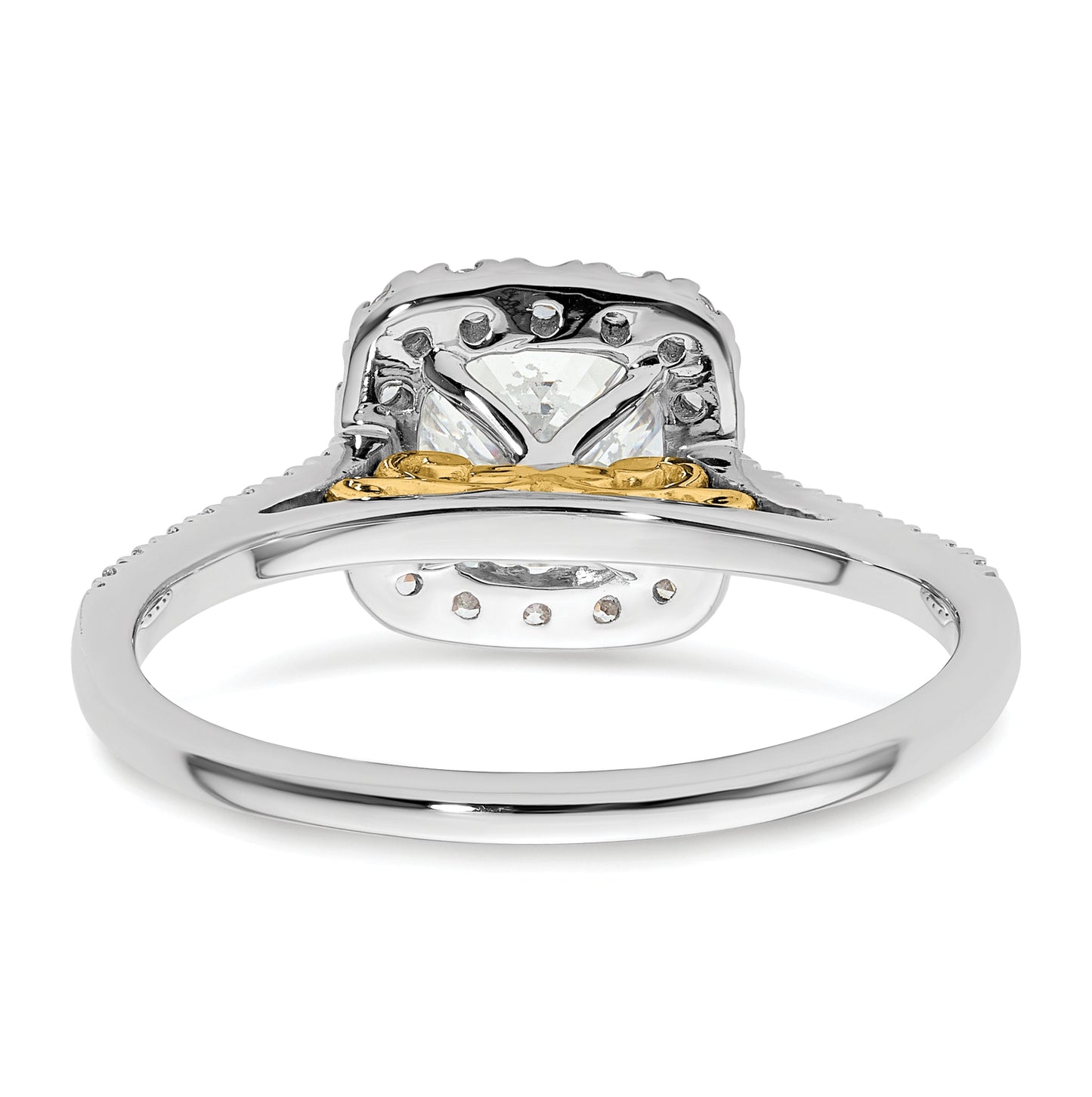14k Two-tone Halo (Holds 1.75 carat (6.9mm) Cushion Center) 1/4 carat Diamond Semi-mount Engagement Ring