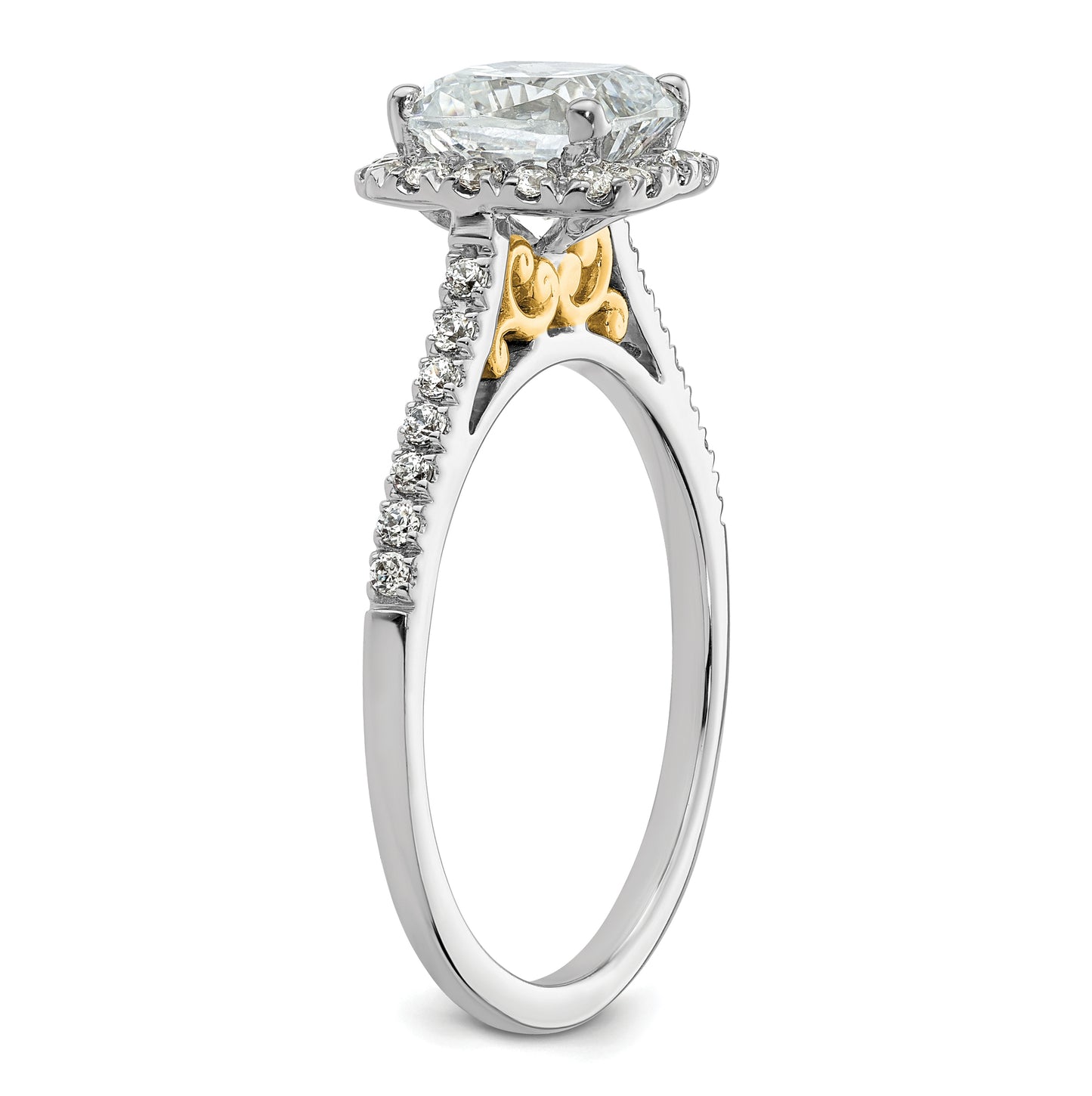 14k Two-tone Halo (Holds 1.75 carat (6.9mm) Cushion Center) 1/4 carat Diamond Semi-mount Engagement Ring