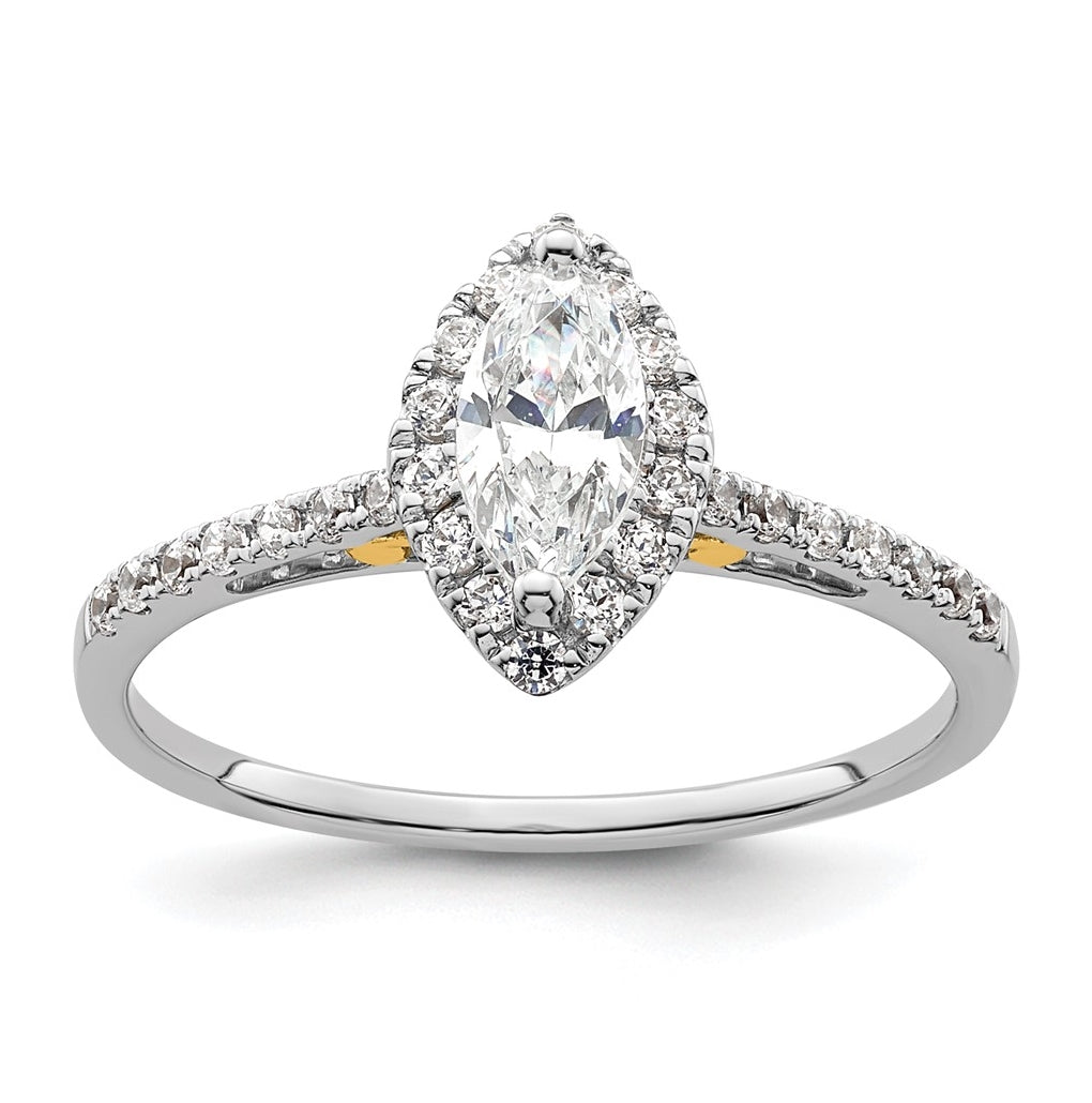 14k Two-tone Halo (Holds 1/3 carat (7.0x3.5mm) Marquise Center) 1/4 carat Diamond Semi-mount Engagement Ring